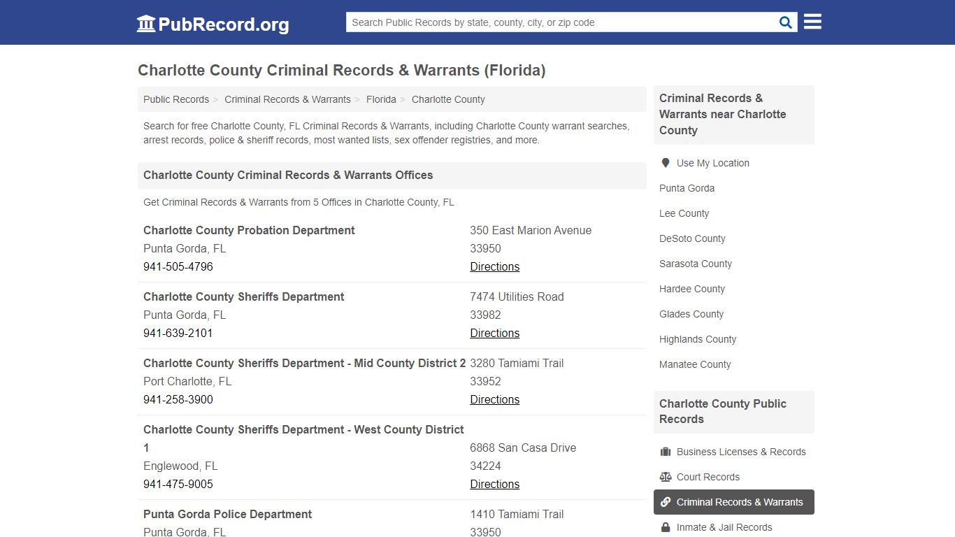 Charlotte County Criminal Records & Warrants (Florida)